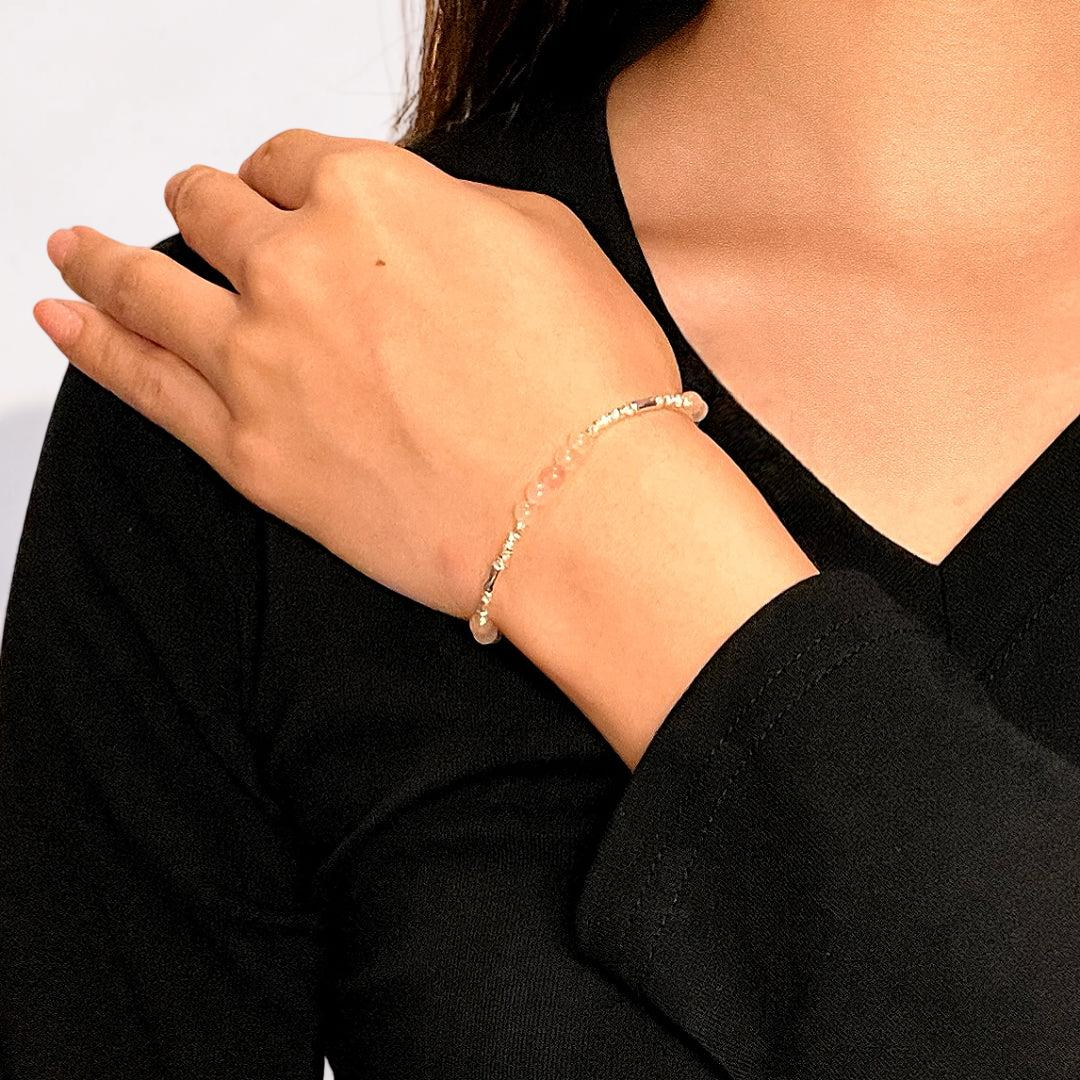 ATELIER-TIBET – Bracelet Quartz Rose – Éclat Doux, Argent