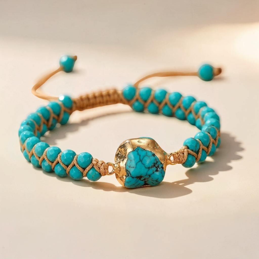 ATELIER-TIBET – Bracelet Turquoise – Fil d'Amour, Argent Plaqué Or