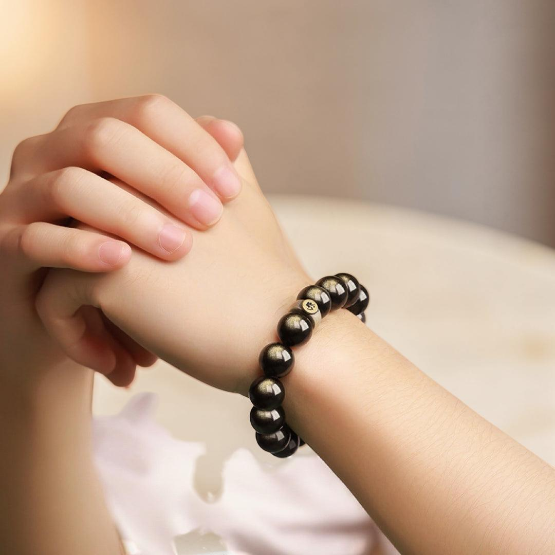 ATELIER-TIBET – Bracelet Obsidienne Cheval/Coq – Force Intérieure, Argent
