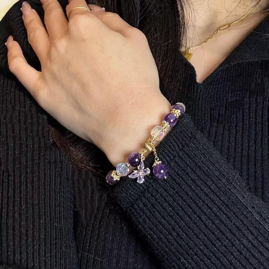 ATELIER-TIBET – Bracelet Améthyste et Quartz Clair – Papillon