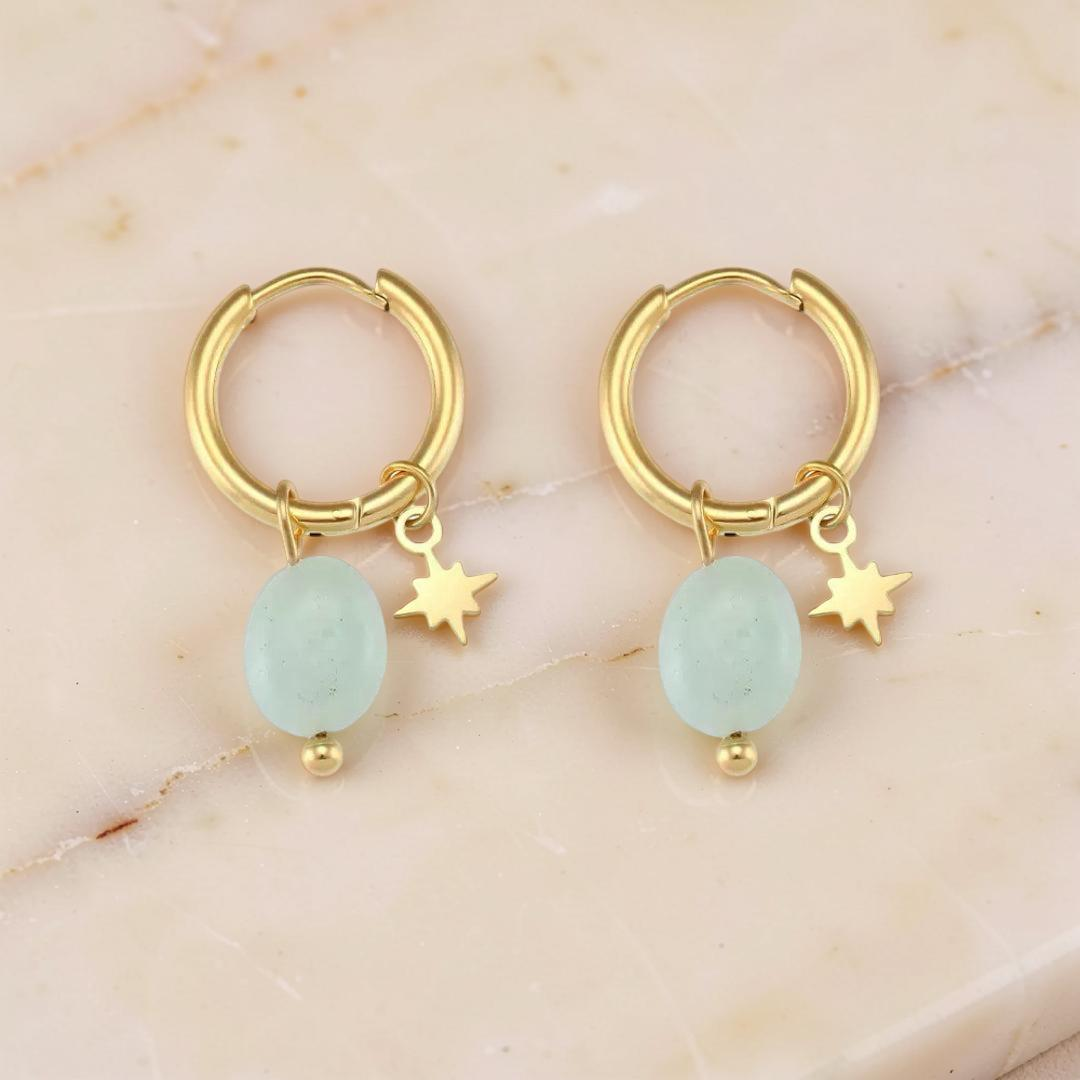 ATELIER-TIBET – Boucles d’Oreilles Amazonite/Lapis Lazuli – Étoile Céleste