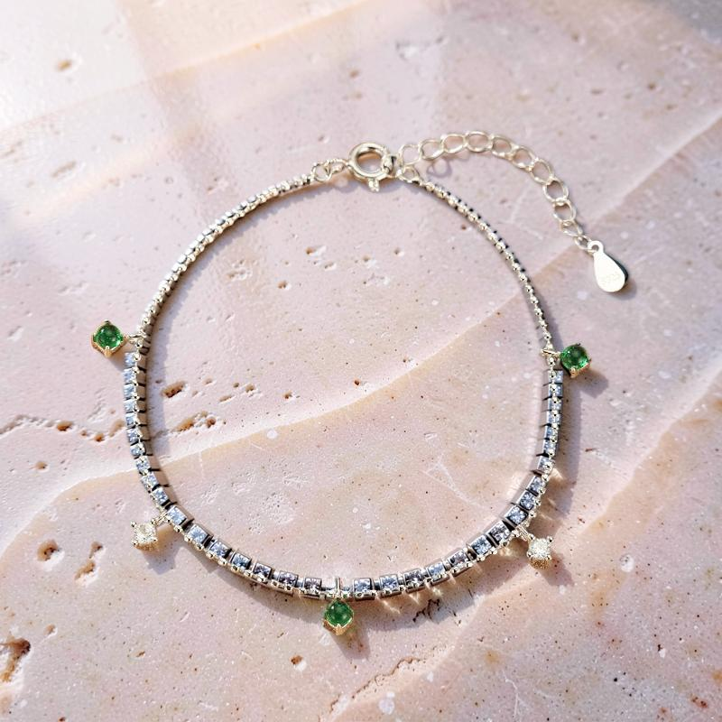 ATELIER-TIBET – Bracelet Émeraude – Rosée Lumineuse, Argent 925
