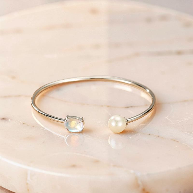 ATELIER-TIBET – Bracelet Pierre de Lune et Perle – Essence de Lune, Argent