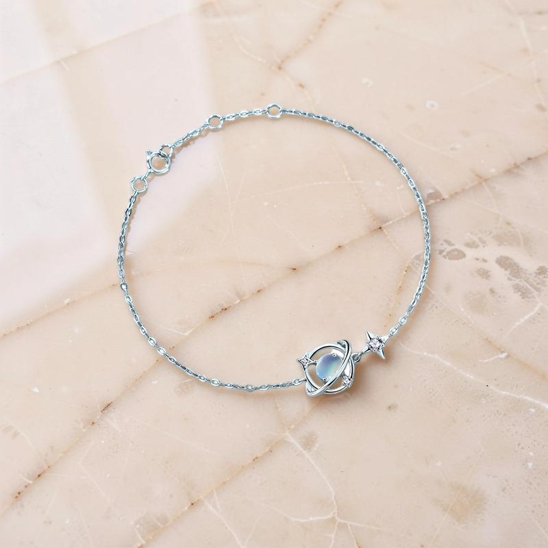 ATELIER-TIBET – Bracelet Pierre de Lune – Étoile Galactique, Argent 925
