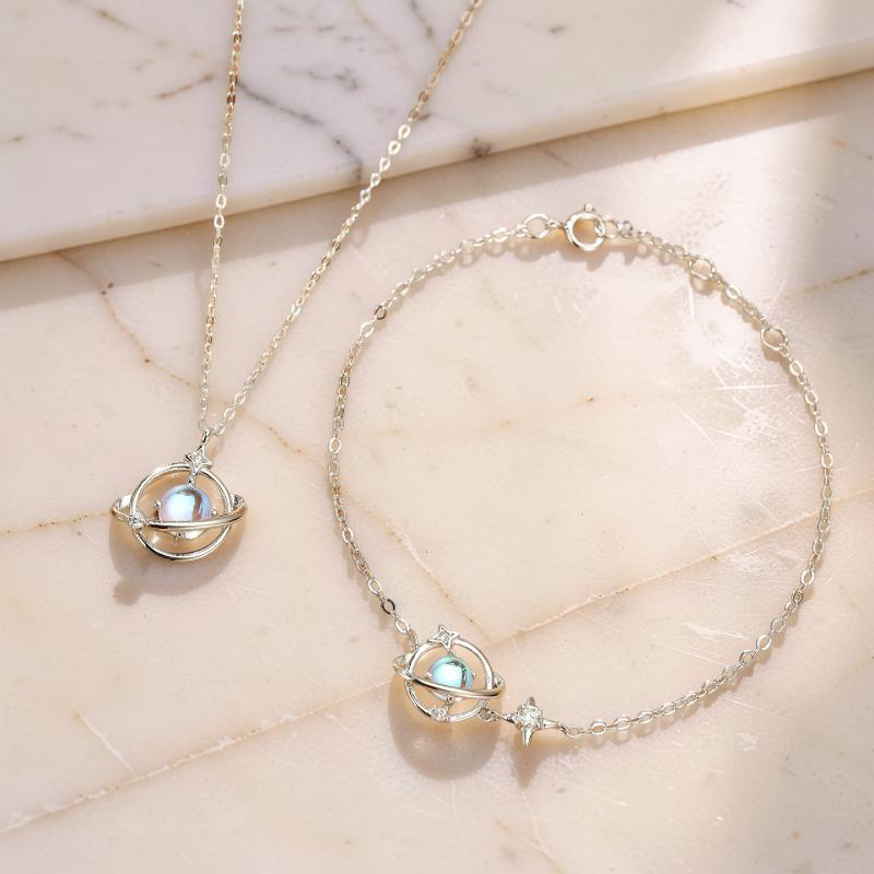 ATELIER-TIBET – Bracelet Pierre de Lune – Étoile Galactique, Argent 925