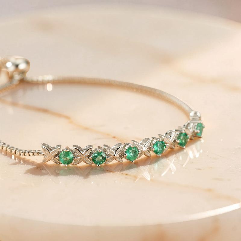 ATELIER-TIBET – Bracelet Émeraude – Grâce Florale, Argent
