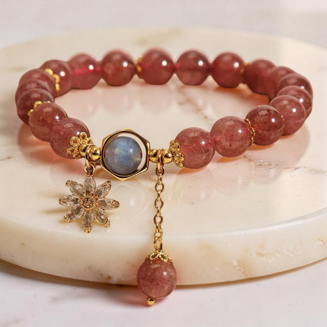 ATELIER-TIBET – Bracelet Quartz Fraise et Cristal de Roche – Fleur Cosmique