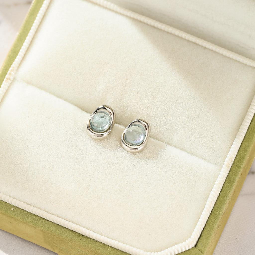 ATELIER-TIBET – Boucles d'oreilles Aigue marine – Douce Vague, Argent