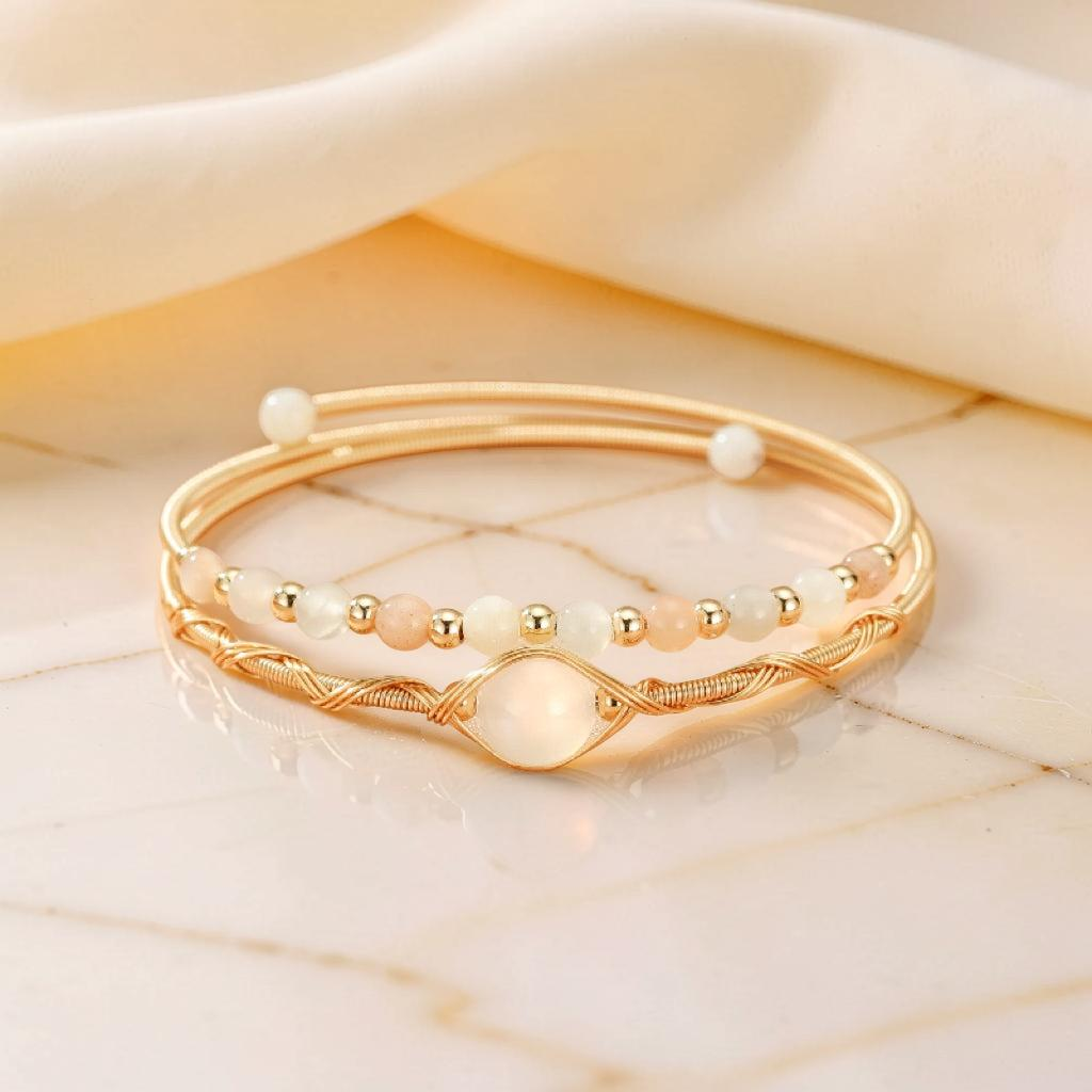 ATELIER-TIBET – Bracelet Pierre de Lune – Lumière Céleste, Plaqué Or 14K