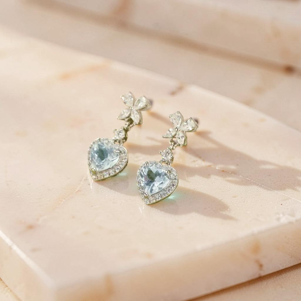 ATELIER-TIBET – Boucles d'oreilles Aigue marine – Amour Fleuri, Argent 925