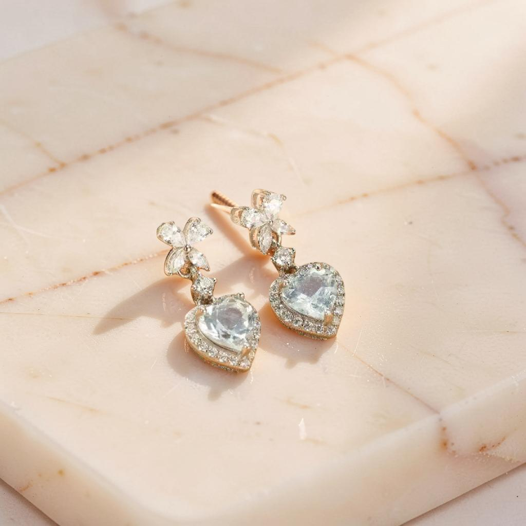 ATELIER-TIBET – Boucles d'oreilles Aigue marine – Amour Fleuri, Argent 925