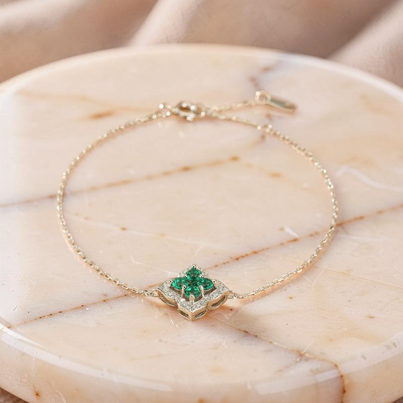 ATELIER-TIBET – Bracelet Émeraude – Fleur de Chance, Argent 925