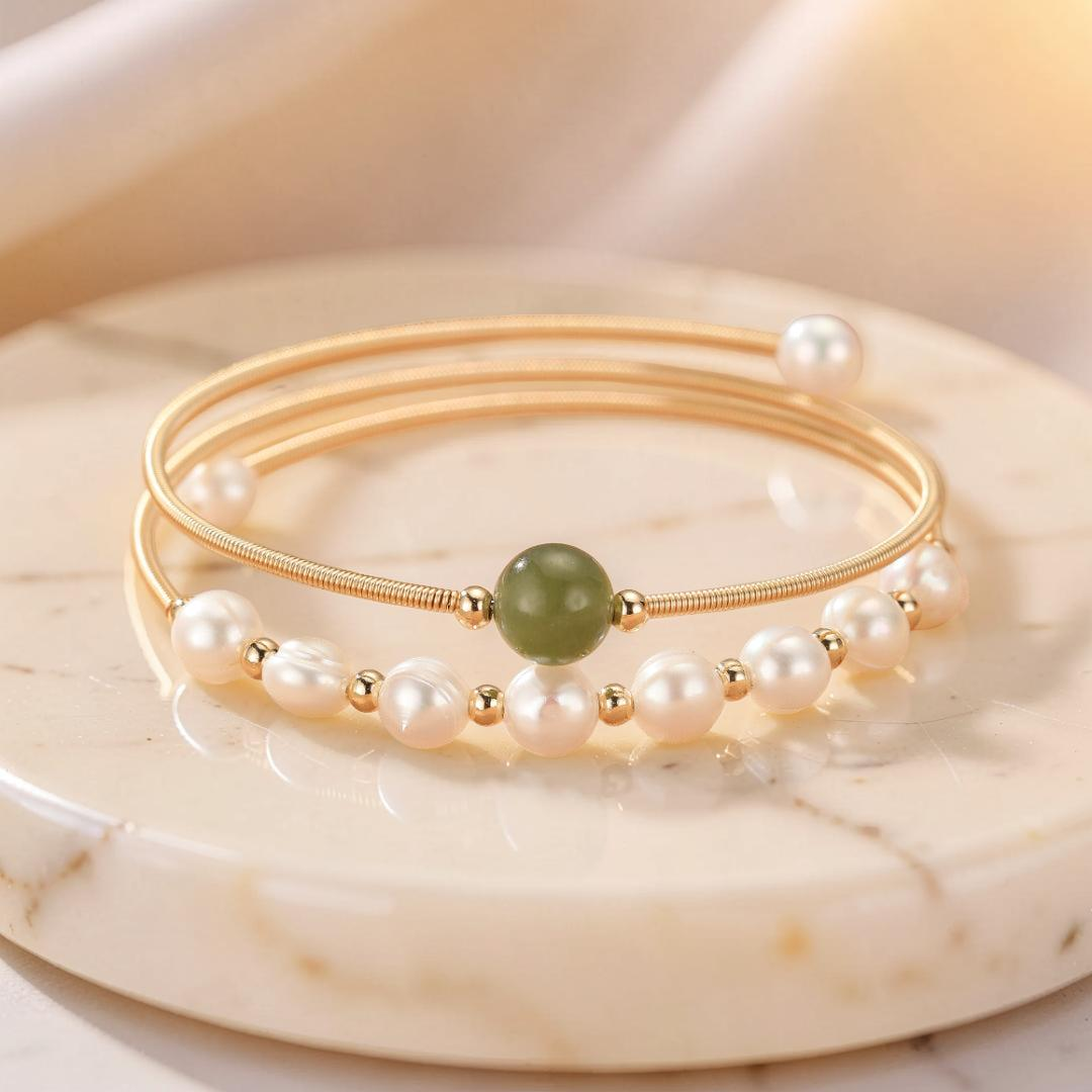 ATELIER-TIBET – Bracelet Jade Néphrite et Perle – Élégance Pure