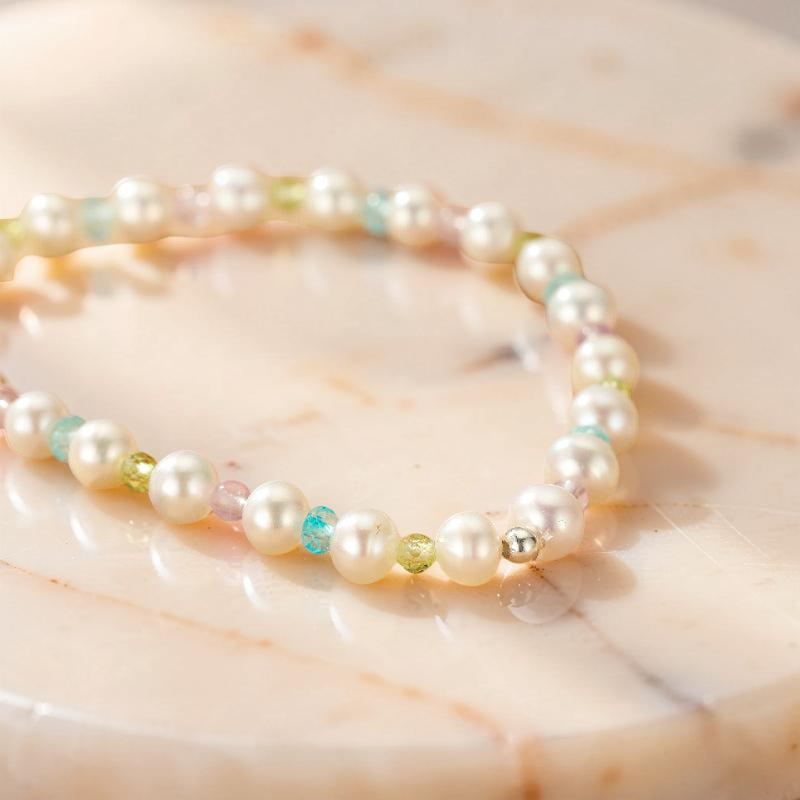 ATELIER-TIBET – Bracelet Perle, Péridot, Topaze et Améthyste – Reflet Envoûtant