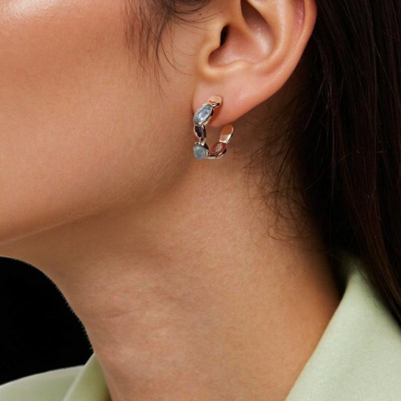 ATELIER-TIBET – Boucles d'oreilles Aigue marine – Reflets Océan, Argent