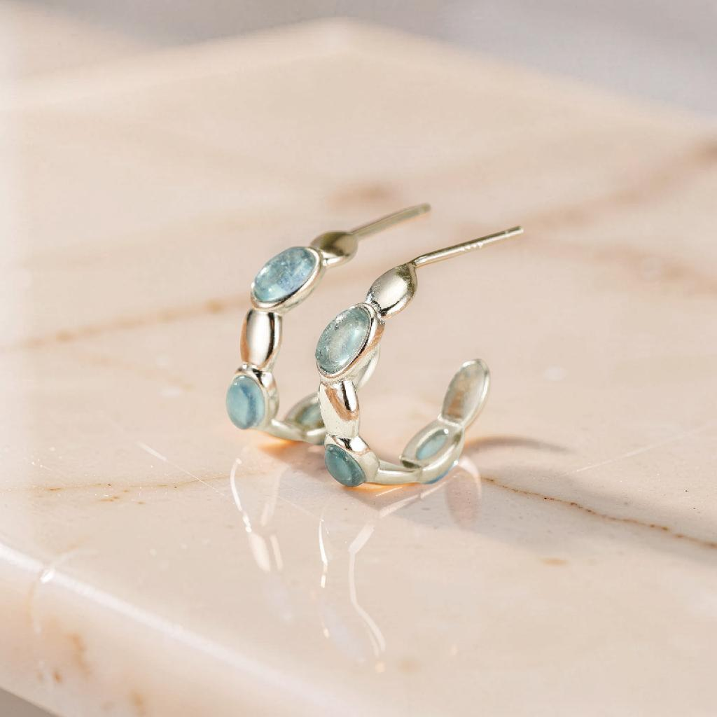 ATELIER-TIBET – Boucles d'oreilles Aigue marine – Reflets Océan, Argent