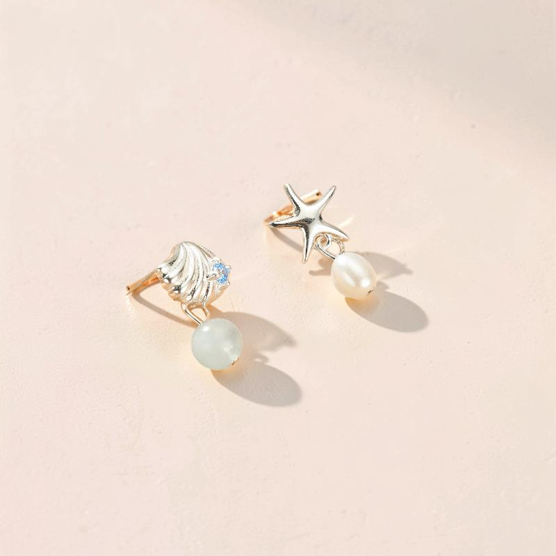 ATELIER-TIBET – Boucles d'oreilles Aigue marine et Perle – Étoile de l'Océan, Argent