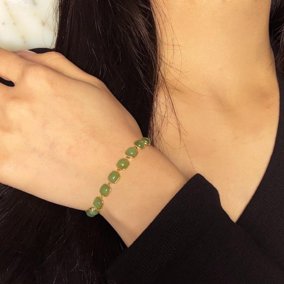 ATELIER-TIBET – Bracelet Jade – Perle de Lumière, Argent Plaqué Or