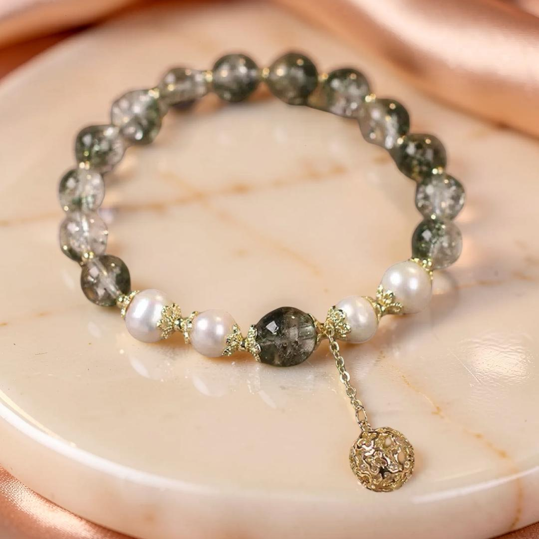 ATELIER-TIBET – Bracelet Quartz Vert et Perle – Harmonie Royale