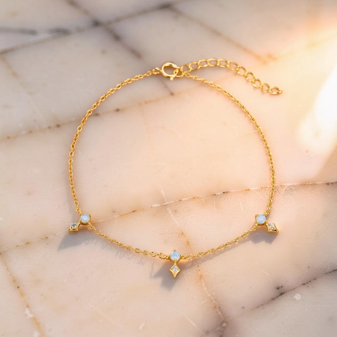ATELIER-TIBET – Bracelet Opale – Charme Étoilé, Argent Plaqué Or