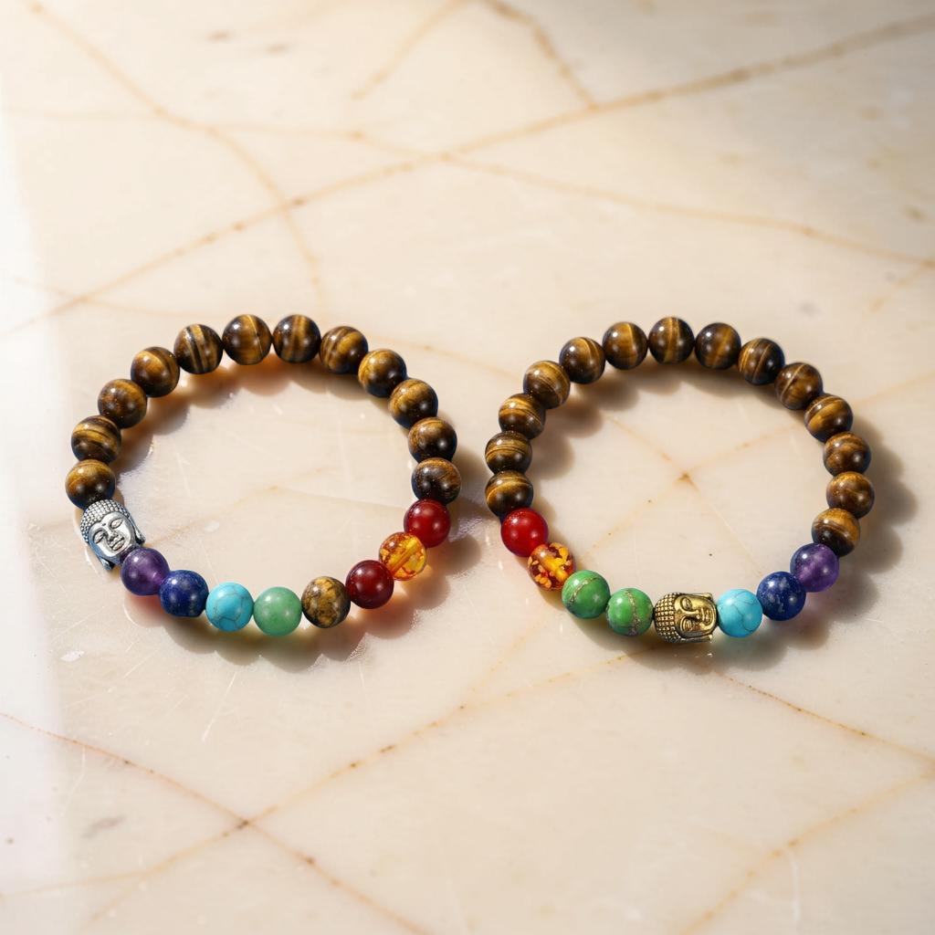 ATELIER-TIBET – Bracelet 7 Chakras Œil de Tigre et Pierres Naturelles - Bouddha