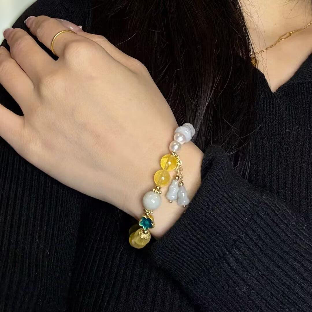ATELIER-TIBET – Bracelet Citrine Perle Jade – Gourde de Fortune