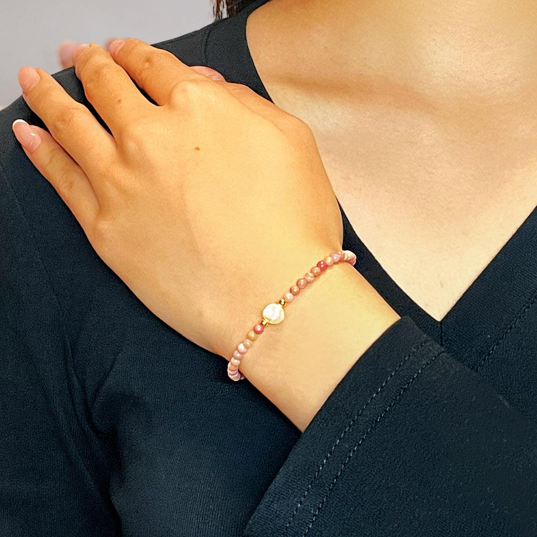 ATELIER-TIBET – Bracelet Rhodonite et Perles – Élégance Rose