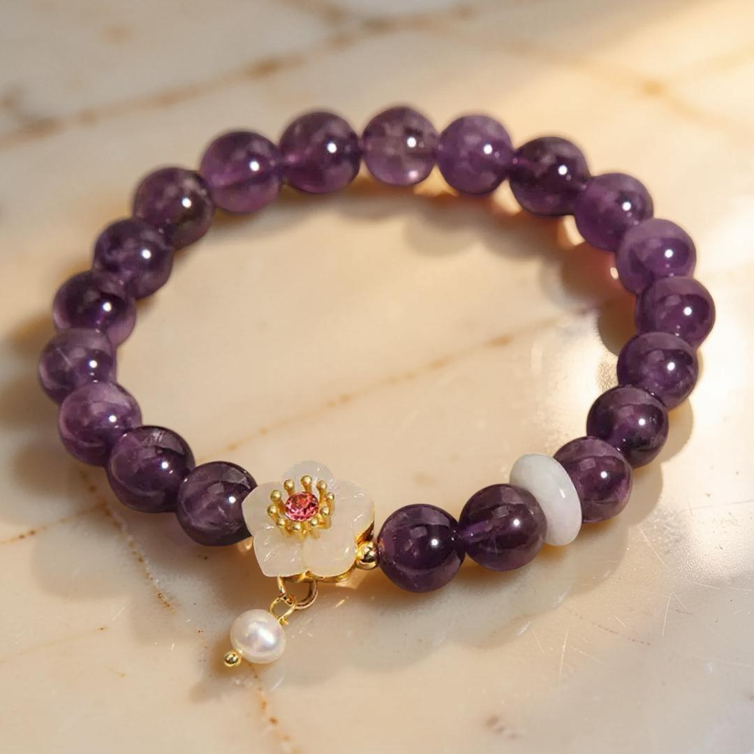 ATELIER-TIBET – Bracelet Améthyste, Jade et Perle – Fleur de Sérénité