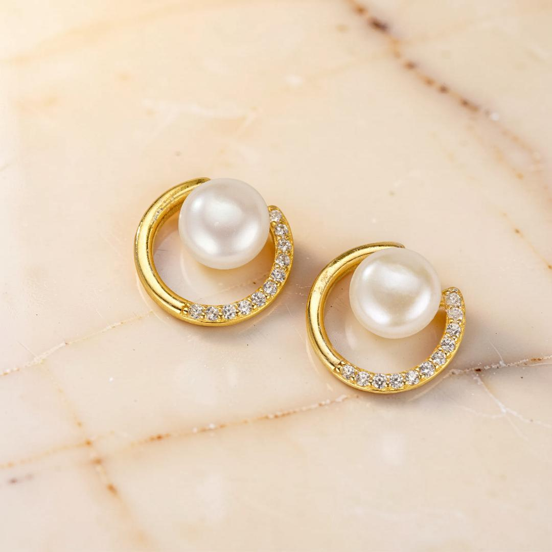 ATELIER-TIBET – Boucles d’Oreilles Perle – Éclat Lunaire, Argent 925