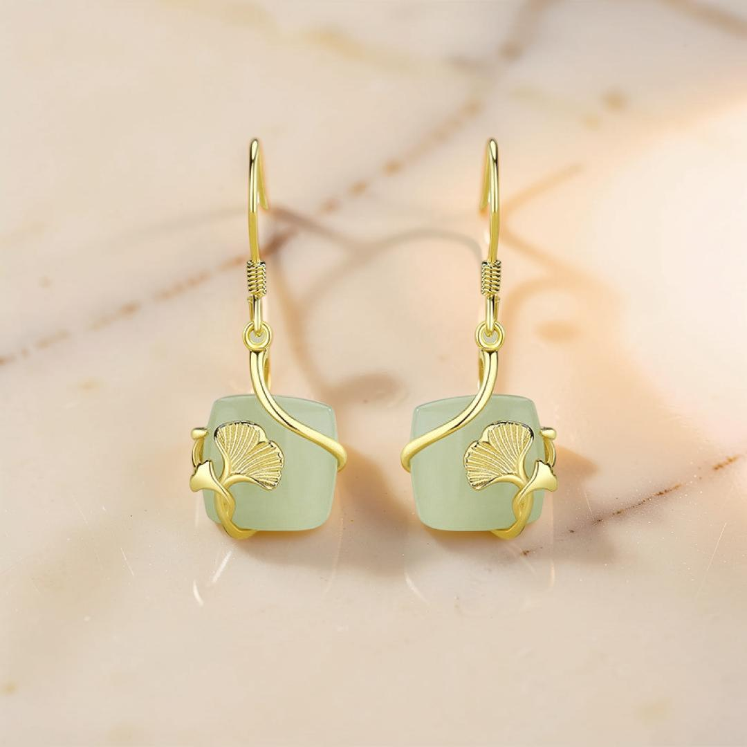 ATELIER-TIBET – Boucles d'Oreilles Jade – Éveil du Cœur, Argent Plaqué Or
