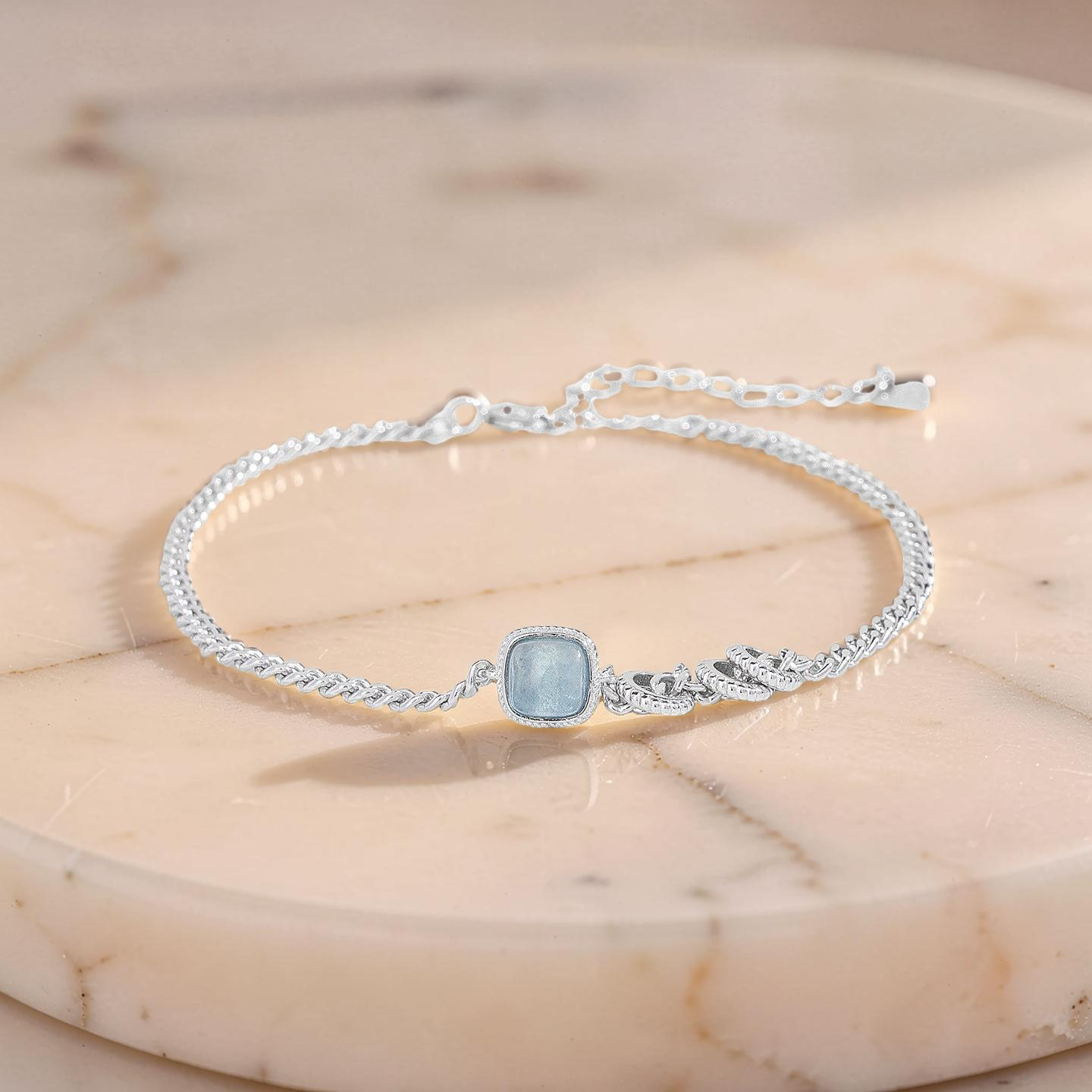 ATELIER-TIBET – Bracelet Aigue-Marine – Douceur de Vague, Argent