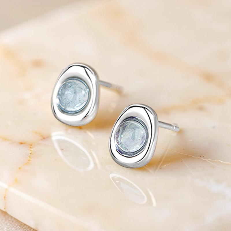 ATELIER-TIBET – Boucles d'oreilles Aigue marine – Douce Vague, Argent