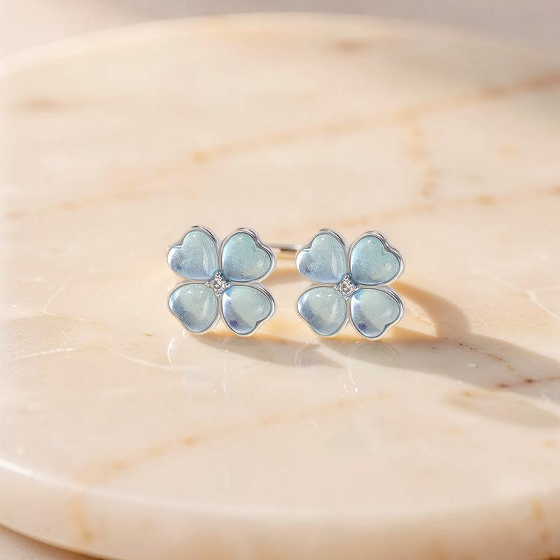 ATELIER-TIBET – Boucles d'oreilles Aigue marine – Trèfle Céleste, Argent