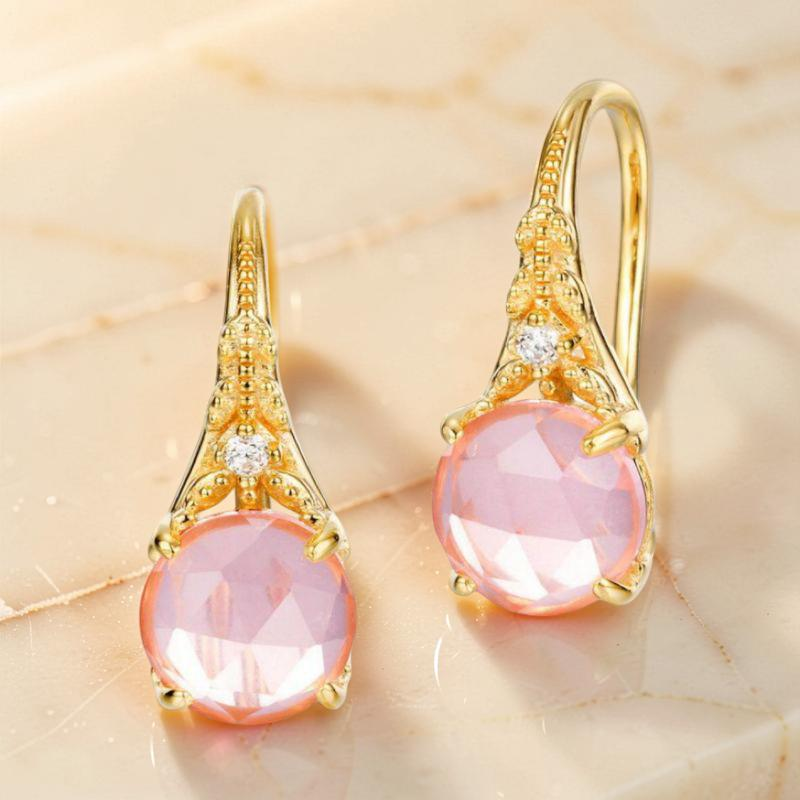 ATELIER-TIBET – Boucles d'Oreilles Quartz Rose – Éclat Floral, Argent Plaqué Or
