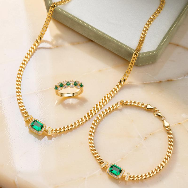 ATELIER-TIBET – Bracelet Émeraude – Diadème Royal, Argent Plaqué Or