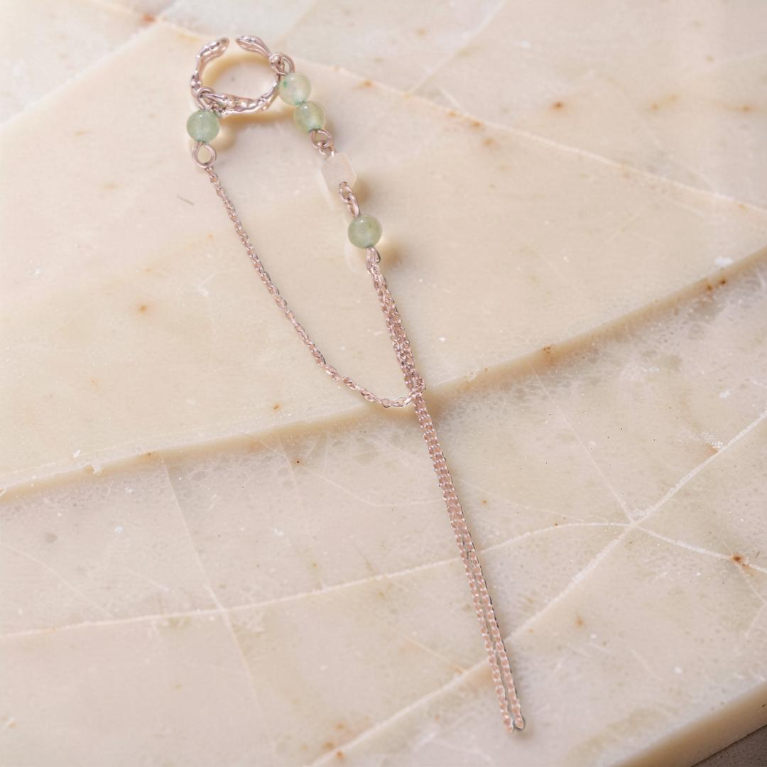 ATELIER-TIBET – Boucle d'Oreille Aventurine – Force du Bambou, Argent