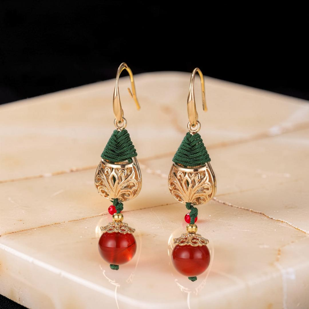 ATELIER-TIBET – Boucles d'Oreilles Agate – Force Sereine, Plaqué Or