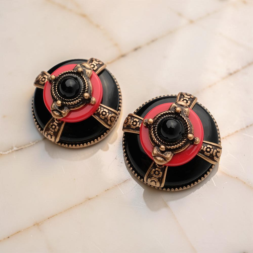 ATELIER-TIBET – Boucles d'Oreilles Agate - Rouge et Noir