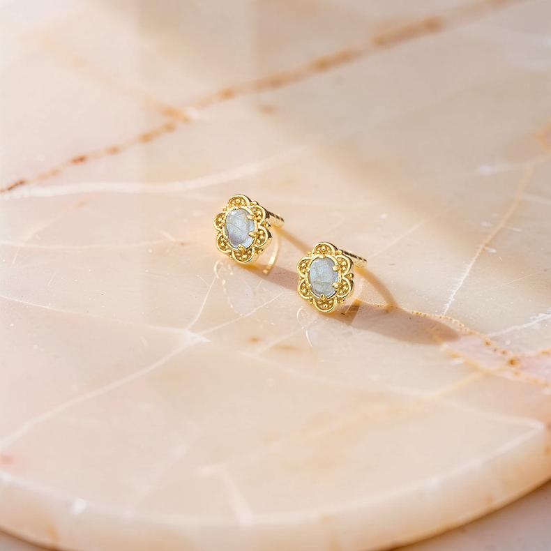 ATELIER-TIBET – Boucles d'Oreilles Aigue Marine – Aura Marine, Argent Plaqué Or