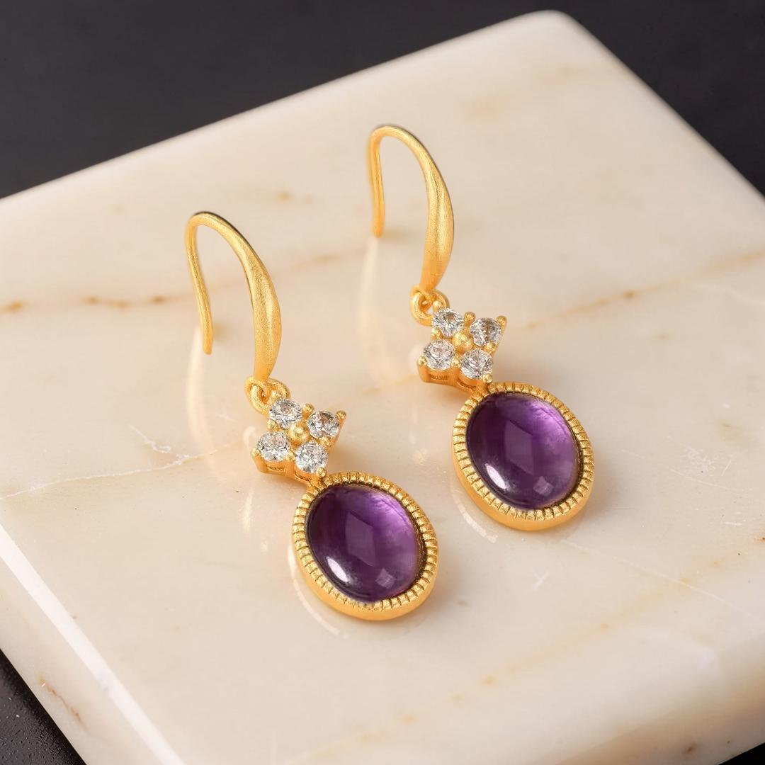 ATELIER-TIBET – Boucles d'Oreilles Améthyste – Rêve Byzantin, Argent Plaqué Or