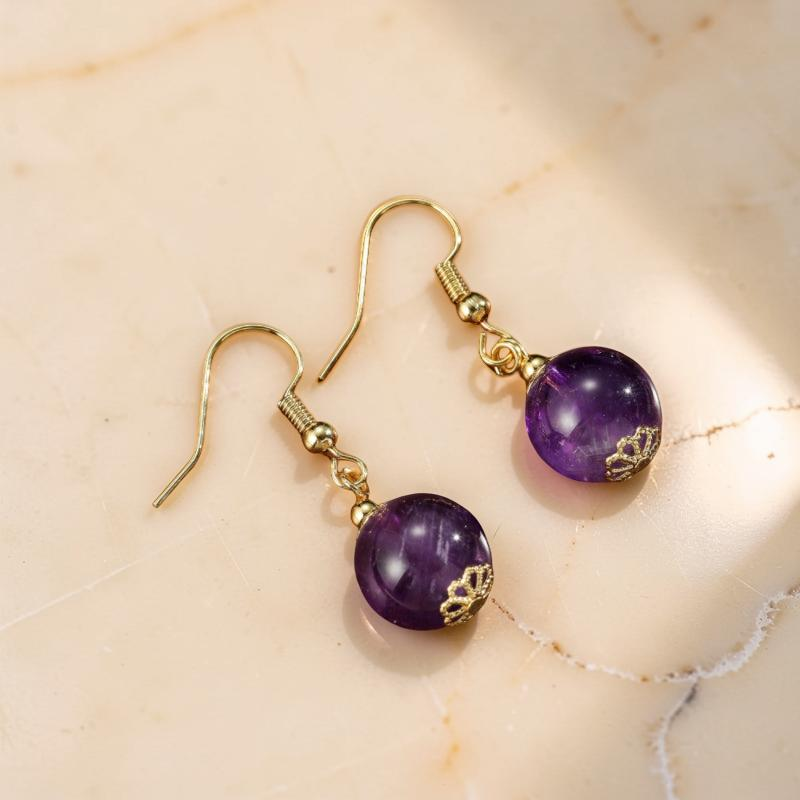 ATELIER-TIBET – Boucles d'Oreilles Améthyste – Sphère Lumineuse
