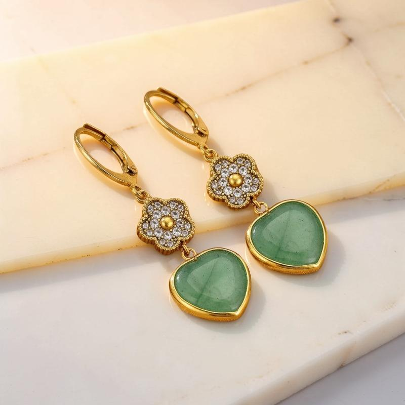ATELIER-TIBET – Boucles d'Oreilles Aventurine – Cœur Chanceux