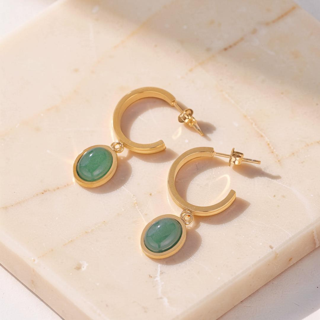 ATELIER-TIBET – Boucles d'Oreilles Aventurine – Classe Naturelle