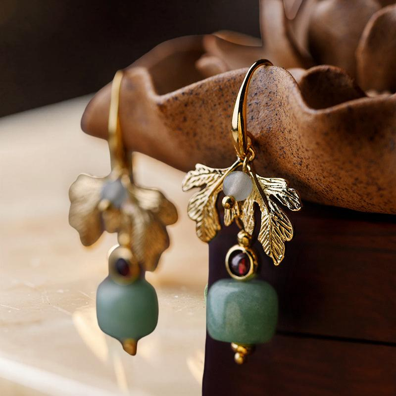 ATELIER-TIBET – Boucles d'Oreilles Aventurine – Cœur Vert, Plaqué Or