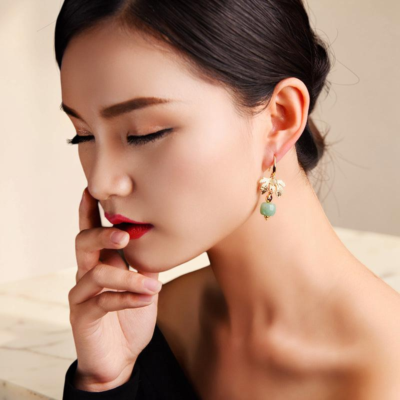 ATELIER-TIBET – Boucles d'Oreilles Aventurine – Cœur Vert, Plaqué Or