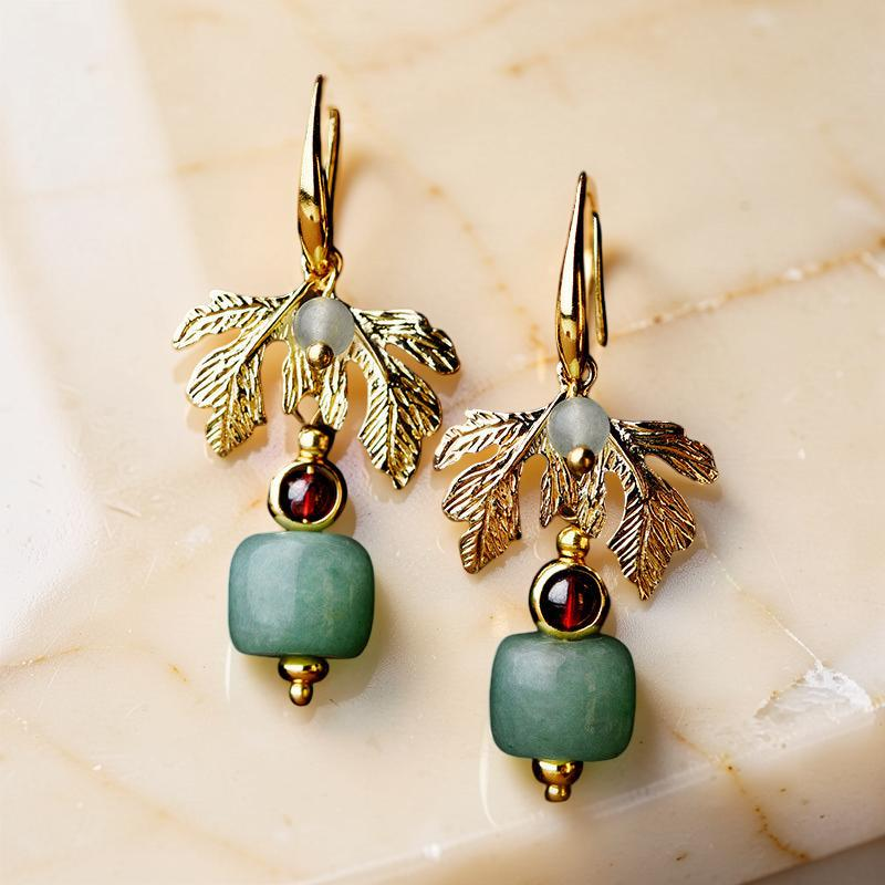 ATELIER-TIBET – Boucles d'Oreilles Aventurine – Cœur Vert, Plaqué Or