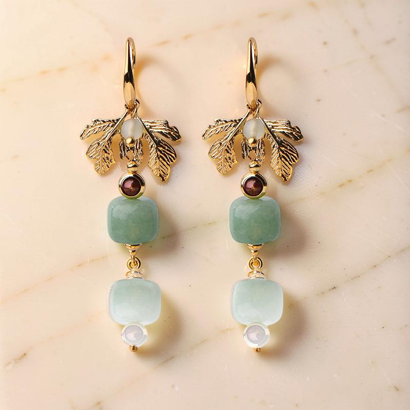 ATELIER-TIBET – Boucles d'Oreilles Aventurine – Cœur Vert, Plaqué Or