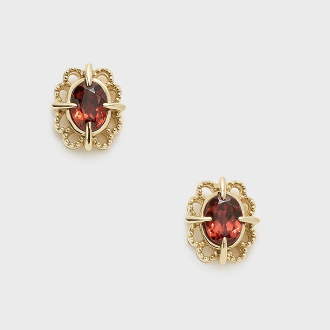 ATELIER-TIBET – Boucles d'Oreilles Grenat – Élégance Royale, Argent Plaqué Or