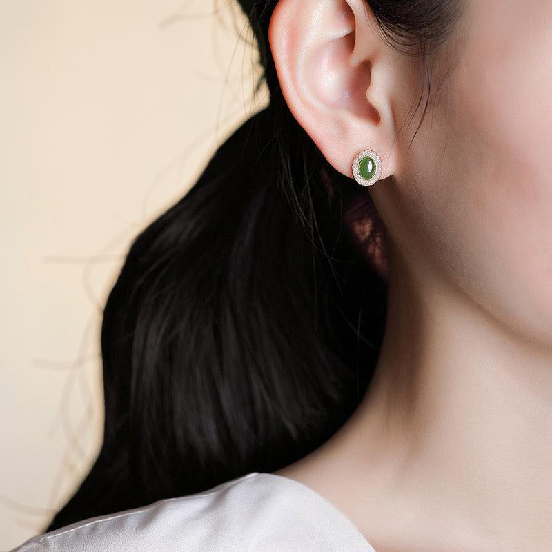 ATELIER-TIBET – Boucles d'Oreilles Jade et Perle – Douceur, Argent Plaqué Or