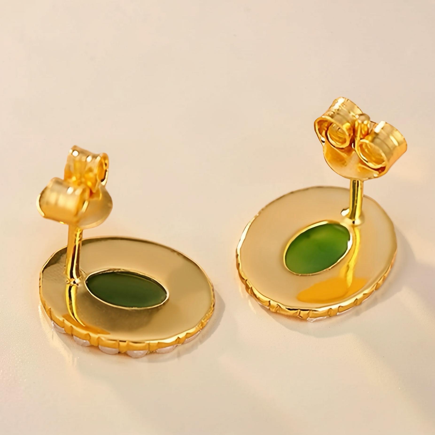 ATELIER-TIBET – Boucles d'Oreilles Jade et Perle – Douceur, Argent Plaqué Or